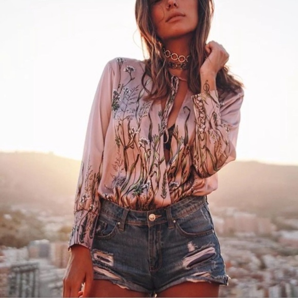 Zara printed - pink floral bodysuit